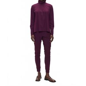 NEW JANE LUSHKA draped stand-up collar blouse in cherry